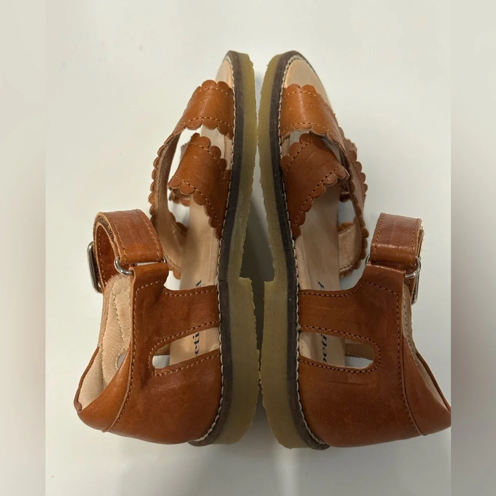 Petit Nord Little Girl’s Scalloped Leather Sandals Cognac Size EU 26 - Picture 6 of 9